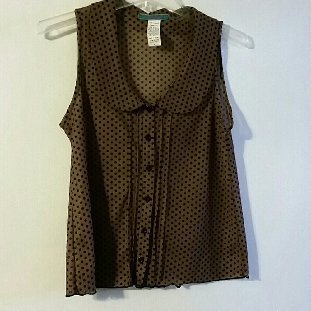 Woman's black and brown dot top sz M